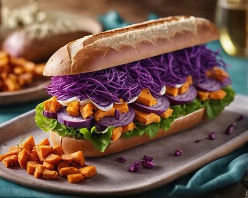 submarine sandwich with purple sweet potato filling,bánh mì,bánh khoai mì,shrimp sandwich,submarine sandwich,cemita,peanut butter and jelly sandwich,wall,original chicken sandwich,tuna fish sandwich,t