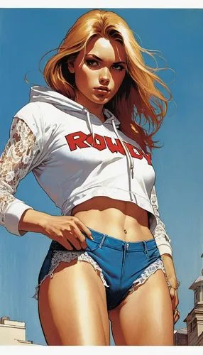 tshirt,rodeo,americana,blonde woman,retro women,girl in t-shirt,patriot,ronda,russia,retro woman,poison,america,rossa,hood ornament,marvel comics,rockabella,rosie,cola,retro girl,comic book,Illustration,Paper based,Paper Based 12