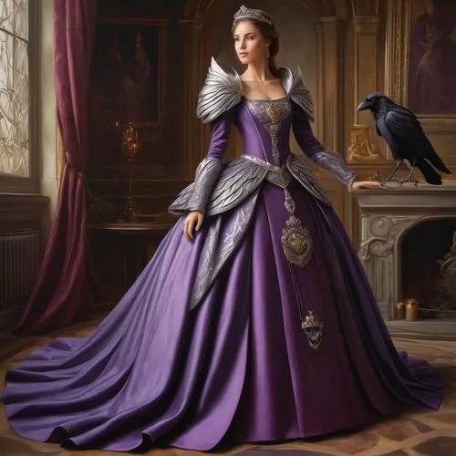 la violetta,imperial coat,raven,raven bird,ravens,crow queen,king of the ravens,purple lilac,purple,the hummingbird hawk-purple,veil purple,victoria crown pigeon,queen anne,rich purple,raven girl,ball gown,rosella,dark purple,columba livia domestica,columba,Conceptual Art,Fantasy,Fantasy 28