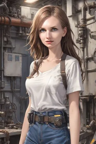 girl in overalls,overalls,machinist,model train figure,female model,brakewoman,Digital Art,Anime