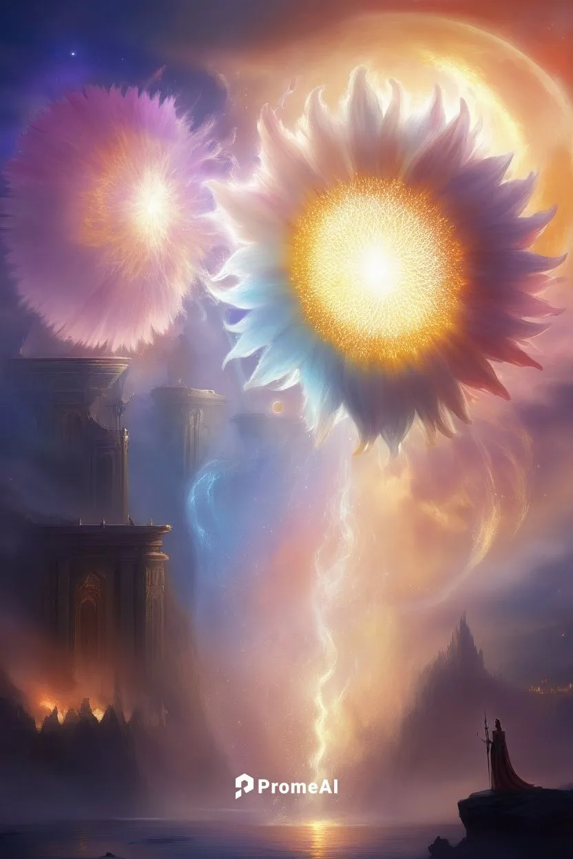 fantasy landscape,sunburst background,solomon's plume,fantasy picture,pillar of fire,fantasy art,celestial event,the pillar of light,sun and moon,sun moon,portals,maelstrom,world digital painting,game