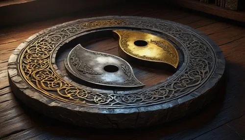 wooden wheel,ship's wheel,tibetan bowl,dharma wheel,ancient singing bowls,bodhrán,wooden drum,gong,incense burner,gamelan,old wooden wheel,circular ornament,design of the rims,stone lamp,cannon oven,wooden bowl,gong bass drum,taijitu,lotus stone,shield,Conceptual Art,Fantasy,Fantasy 16