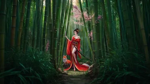 geisha,geisha girl,bamboo forest,mulan,ballerina in the woods,photomanipulation,bamboo,hawaii bamboo,oriental princess,world digital painting,photo manipulation,fantasy picture,bamboo flute,girl in a long dress,japanese art,forest of dreams,oriental painting,photoshop manipulation,japanese floral background,japanese woman