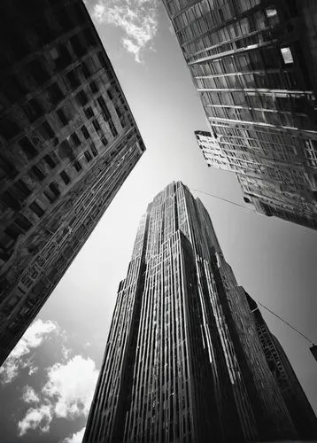 tall buildings,highrises,skyscrapers,skyscraping,foshay,high rises,chrysler building,urban towers,pinhole,monoliths,wall street,monolithic,supertall,cityscapes,skycraper,ctbuh,city scape,towering,lookup,financial district,Photography,Black and white photography,Black and White Photography 08