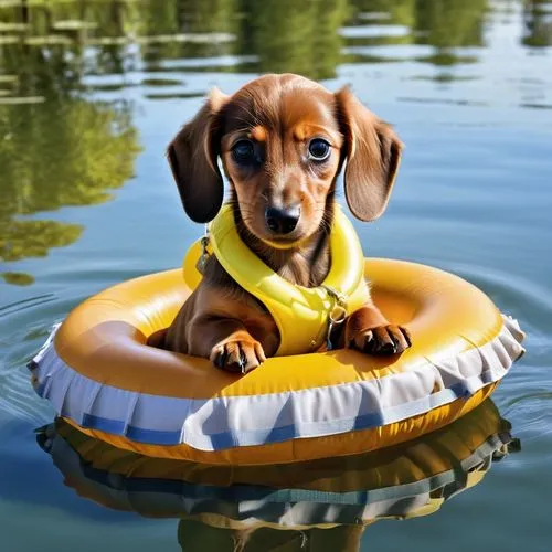 dog in the water,boats and boating--equipment and supplies,inflatable boat,dachshund,dachshund yorkshire,water dog,lifejacket,summer floatation,kayaker,life raft,raft guide,boating,paddle boat,personal water craft,water sports,kayak,canoeing,boat operator,kayaks,baby float,Photography,General,Realistic