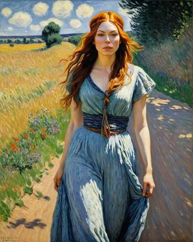 woman walking,girl in a long dress,swynnerton,girl in the garden,la violetta,walking in a spring,bortolini,guthrie,primavera,malczewski,rysselberghe,girl with bread-and-butter,follieri,sandalow,girl in flowers,wyeths,macchiaioli,marchenko,girl on the river,young woman,Art,Artistic Painting,Artistic Painting 04