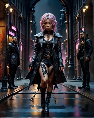 xmen,x-men,birds of prey-night,valerian,x men,cyberpunk,birds of prey,callisto,streampunk,poison,agent provocateur,wig,huntress,renegade,nerve,femme fatale,black city,la violetta,punk,pink quill