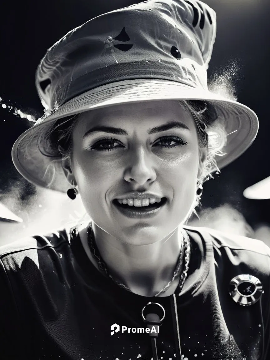 A great drummer in full action! Sweat splashes off her.,a black and white pograph of a woman wearing a hat,ingrid bergman,girl wearing hat,the hat-female,daisy jazz isobel ridley,palicki,spearritt,Pho