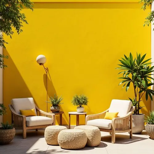 yellow wall,yellow ball plant,patio furniture,outdoor furniture,yellow garden,patio,patios,mahdavi,yellow wallpaper,terrasse,garden design sydney,majorelle,gold stucco frame,garden furniture,lemon background,yellow brick wall,cabana,lemon wallpaper,terraza,ochre