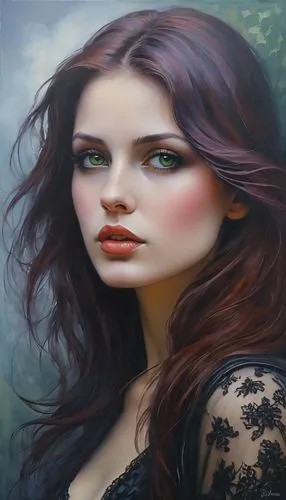 mystical portrait of a girl,fantasy portrait,fantasy art,romantic portrait,world digital painting,young woman,gothic portrait,oil painting on canvas,oil painting,portrait background,girl portrait,art painting,faery,girl in a long,portrait of a girl,woman face,photo painting,woman portrait,woman's face,fantasy woman,Illustration,Realistic Fantasy,Realistic Fantasy 30