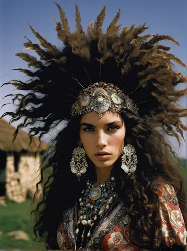 indian headdress,headdress,feather headdress,miss circassian,warrior woman,thracian,gypsy hair,afar tribe,shamanism,headpiece,peruvian women,inner mongolian beauty,american indian,nomadic people,assyrian,shamanic,kyrgyz,gypsy soul,native american,gipsy,Photography,Fashion Photography,Fashion Photography 05