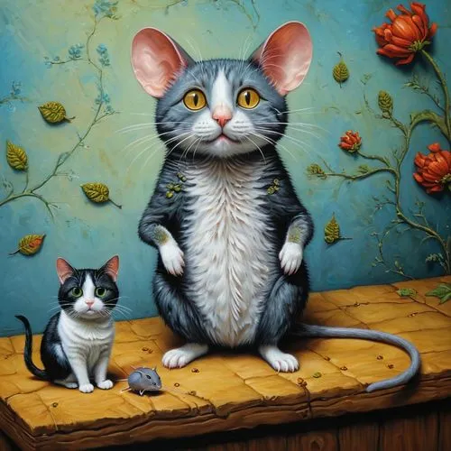 cat and mouse,genets,mouses,mice,tom and jerry,cartoon cat,Illustration,Realistic Fantasy,Realistic Fantasy 18