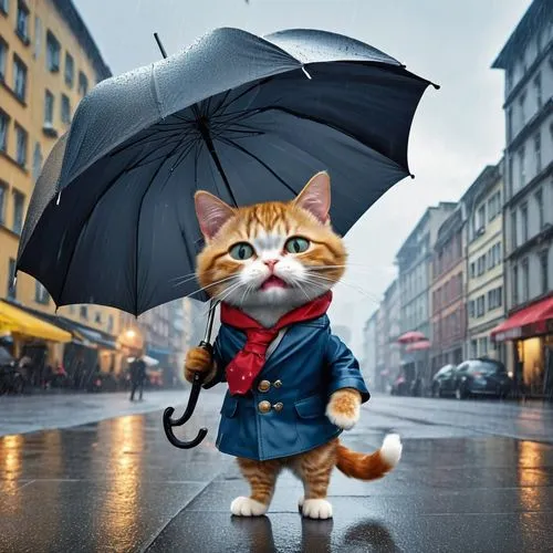 man with umbrella,rain cats and dogs,umbrella,walking in the rain,brolly,orange tabby cat,ukrainy,summer umbrella,raincoat,orange tabby,raindops,cartoon cat,rainaldi,godeffroy,rainwear,protection from rain,thunderpuss,raining,rainy day,rainy weather,Photography,General,Realistic