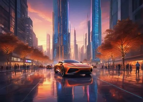 futuristic landscape,3d car wallpaper,car wallpapers,futuristic car,cityscape,ford gt 2020,city scape,futuristic,cybercity,cityzen,mercedes eqc,brum,world digital painting,evening city,dusk background,acura,agt,guangzhou,dystopian,skyline,Illustration,Realistic Fantasy,Realistic Fantasy 20