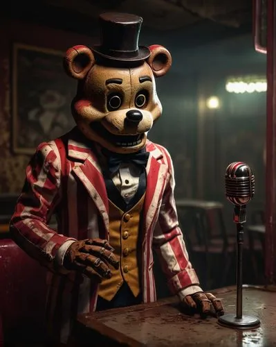 musical rodent,3d teddy,suit actor,pubg mascot,anthropomorphized animals,ringmaster,3d render,unique bar,jigsaw,the suit,gambler,anthropomorphized,diner,anthropomorphic,mayor,game art,conductor,cabaret,bar billiards,scandia bear,Illustration,Retro,Retro 19