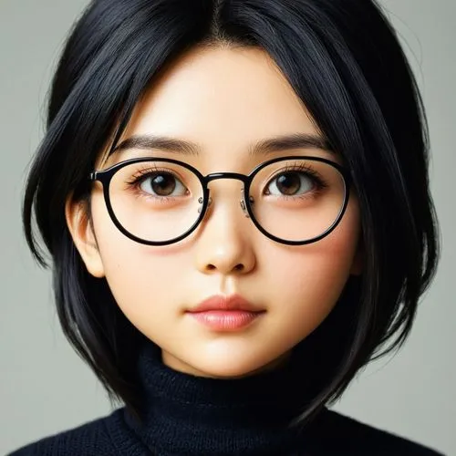 女生，眼镜，黑色毛衣，卡通，chibi,a woman wearing glasses with the caption on her forehead,miyazaki,yumei,asian woman,megane,korean,yobi,Illustration,Japanese style,Japanese Style 11