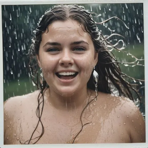 wet girl,in the rain,raining,laughing,young woman,long hair,Photography,Documentary Photography,Documentary Photography 03