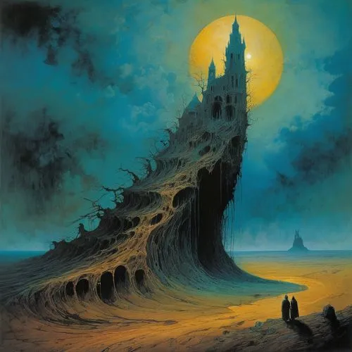 tower of babel,dune landscape,dune,dune sea,castle of the corvin,ghost castle,fantasy art,sea fantasy,sea stack,sandcastle,shifting dune,dunun,fantasy picture,fantasy landscape,hamelin,lunar landscape,dune 45,ruined castle,heroic fantasy,viewing dune,Conceptual Art,Oil color,Oil Color 10