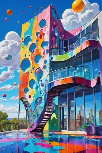 colorful facade,colorama,innoventions,imaginationland,colorful city,diamond lagoon,kaleidoscape,candyland,cubic house,aqua studio,cube house,futuroscope,futuristic art museum,sky apartment,fantasy city,mvrdv,underwater playground,seaside resort,wavevector,bouncy castle,Conceptual Art,Graffiti Art,Graffiti Art 08