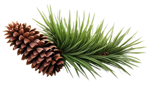 Pine branch, curved shape, green needles, brown pinecone, detailed texture, morning dew, soft sunlight filtering through leaves, 3/4 composition, shallow depth of field, warm color tone, cinematic lig