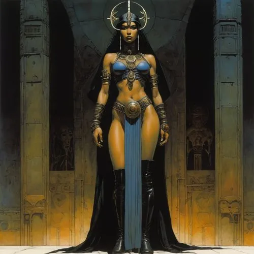 sekhmet,hathor,nephthys,frazetta,asherah,sisoulith,wadjet,priestess,estess,akhnaten,neferhotep,ancient egyptian girl,neith,cleopatra,kalima,nefertiti,powerslave,kemet,khnum,bastet,Illustration,Realistic Fantasy,Realistic Fantasy 06