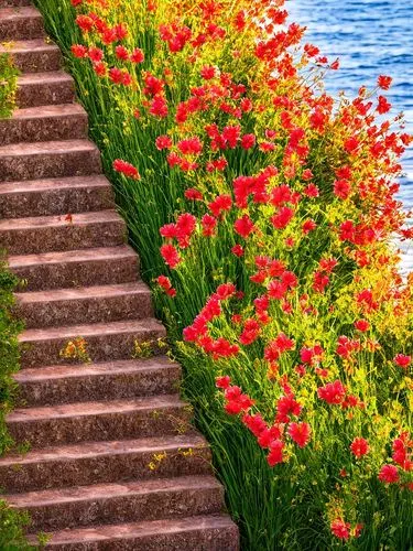 steps,winding steps,stairs to heaven,stairway to heaven,sea of flowers,stone stairs,Season,Autumn