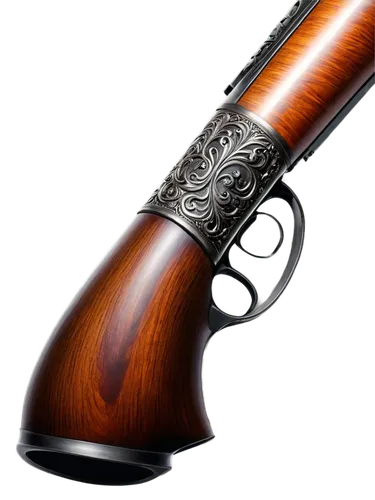 Shotgun, metallic body, wooden handle, intricate engravings, smoke emitting from barrel, bullet shells scattered around, dramatic lighting, close-up shot, shallow depth of field, realistic texture, de