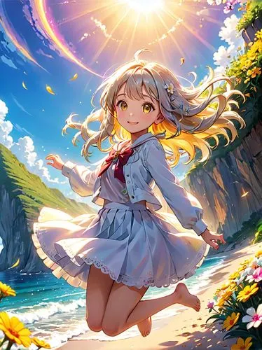 summer background,sakamaki,kokoro,bright sun,tsumugi kotobuki k-on,arisa,bloomie,springtime background,spring background,kupala,sunburst background,printemps,kururi,michiru,kotova,rainbow background,sea of flowers,tohru,colorful background,transparent background,Anime,Anime,Traditional