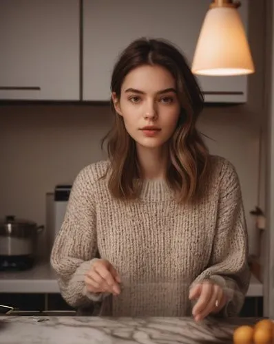 vanishement,girl in the kitchen,girl with cereal bowl,woman eating apple,girl with bread-and-butter,commercial,barista,cappuccino,sweater,cardigan,espresso,woman holding pie,cooking show,woman drinkin