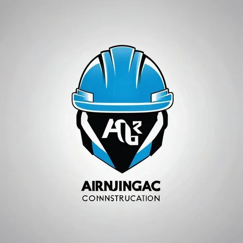 UN CASCO DE CONSTRUCCION COLOR AZUL CLARO CON TEXTO COLOR NEGRO QUE DIGA G-Arq INGENIERIA Y CONSTRUCCION,a logo for an engineer and construction worker,airc,airservices,construction company,aisc,avion