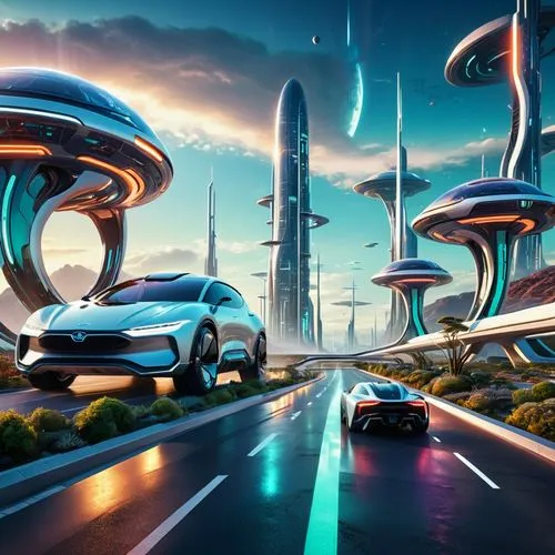 futuristic landscape,futuristic car,futuristic,futuristic architecture,3d car wallpaper,jetsons,Conceptual Art,Sci-Fi,Sci-Fi 04