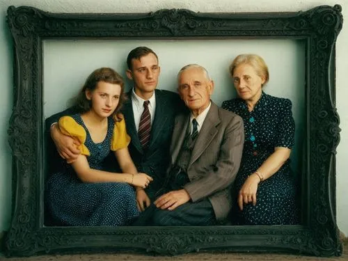 A German family at end of WW2. Left to right: 23-y-o daughter, 24-y-o son, 62-y-o father, 52-y-o mother.,heuvelmans,family photos,koevermans,famiglia,paterfamilias,famiglietti,grandparents,mother and 