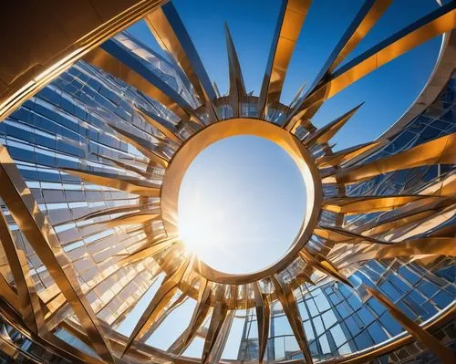 pilgrim shell,revolving light,the energy tower,glass sphere,structural glass,triforium,transbay,circularity,spirally,arcology,etfe,lens flare,spaceframe,sun dial,steel construction,parabolic mirror,skybridge,hyperboloid,circle shape frame,temenos,Conceptual Art,Sci-Fi,Sci-Fi 10