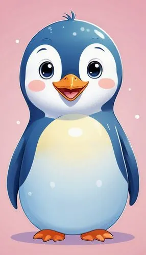 I would like a cute penguin character designed for use in a counseling app. This character should have a warm, adorable and friendly appearance. The penguin should have big eyes, a small beak, and a r