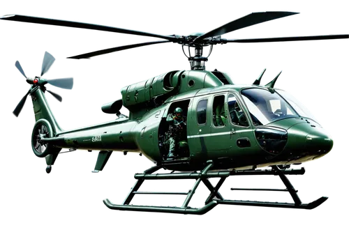 Helicopter, metallic body, rotating blades, cockpit windows, pilot seat, control stick, complex machinery, shiny surface, dark green camouflage, hovering, loud whirring sound, dynamic movement, low-an