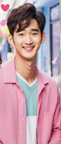 In a heartwarming romantic comedy, Kim Soo Hyun plays a clumsy but lovable character, finding unexpected love.,kdrama,ziu,heart background,kawaii boy,rose png,paeonie,tan chen chen,guk,heart pink,pink