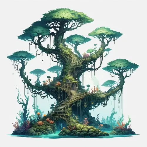 mushroom island,tree mushroom,mushroom landscape,tree of life,dragon tree,magic tree,Illustration,Abstract Fantasy,Abstract Fantasy 11