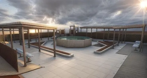 roof top pool,roof terrace,3d rendering,thermae,termales balneario santa rosa,outdoor pool,roof landscape,dug-out pool,hot tub,roof garden,3d render,roof top,sky apartment,el tatio,jacuzzi,pool bar,re