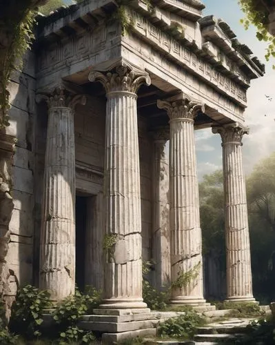 greek temple,temple of diana,artemis temple,roman temple,temple of hercules,panagora,priene,the ancient world,temple of poseidon,metapontum,garni,messene,erechtheus,pillars,erechtheion,amphipolis,ephesus,doric columns,herakleion,poseidons temple,Art,Classical Oil Painting,Classical Oil Painting 02