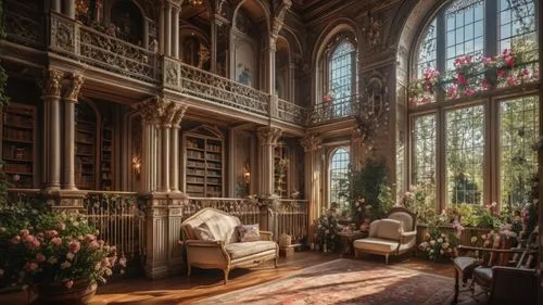 this is a view from the inside of a sitting room,reading room,ornate room,old library,bookshelves,victorian room,bookcases,Photography,General,Fantasy