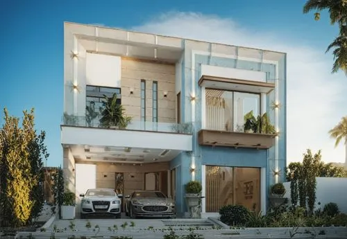 change it to the different materials
do not remove cars
do not change anything,two luxury car parked in front of a modern building,fresnaye,modern house,inmobiliaria,vivienda,cubic house,modern archit