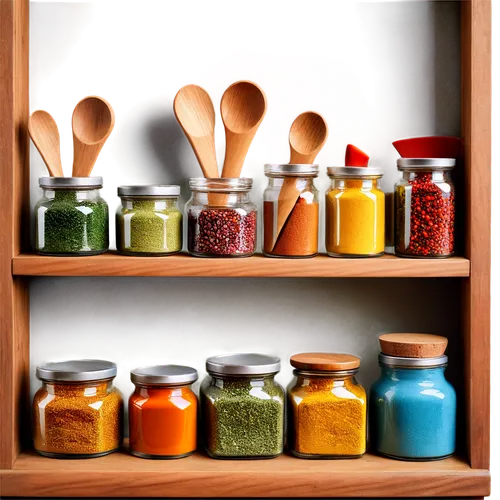 colored spices,spice rack,indian spices,spices,cosmetics jars,spice mix,glass containers,jars,jam jars,vinaigrettes,naturopathy,herbs and spices,larder,honey jars,seasonings,flavourings,naturopathic,condiments,kitchenware,pantry,Illustration,American Style,American Style 03