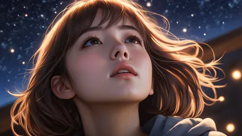 starry sky,starry,falling star,mystical portrait of a girl,falling stars,world digital painting,looking up,stargazing,cg artwork,wonder,fantasy portrait,sci fiction illustration,visual effect lighting,digital painting,portrait background,starlight,edit icon,sakura,star sky,star scatter,Photography,General,Natural