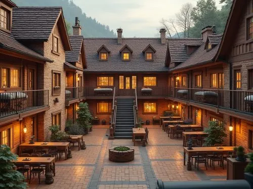 triberg,vail,escher village,alpine village,wooden houses,zakopane,townhome,zermatt,house in the mountains,gstaad,auberge,townhomes,chalet,paliburg,wild west hotel,townhouses,apartment complex,mountain settlement,townhouse,house in mountains,Photography,General,Realistic