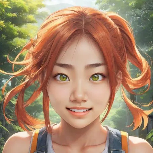 a digital painting of a young woman with orange hair,nami,chiyo,xianwen,yangmei,lijie,feifei