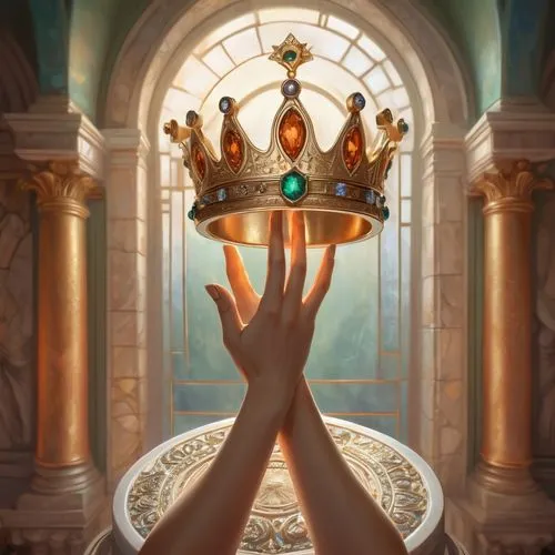 hand of fatima,golden crown,heart with crown,the coronation,queenship,coronation,enthronement,king crown,praying hands,crowns,reigning,crowning,royal crown,crown of the place,crown,crowned,worshiping,worshipful,kingship,worship,Conceptual Art,Fantasy,Fantasy 01