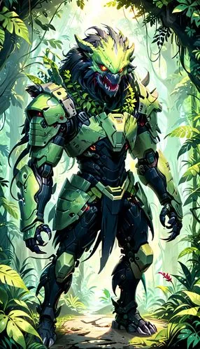 forest king lion,background ivy,patrol,leopard's bane,forest man,aaa,druid,waldmeister,cleanup,hunter's stand,game illustration,laulau,green congo,forest dragon,rank plant,gorilla soldier,aa,avenger hulk hero,tarzan,jungle,Anime,Anime,General