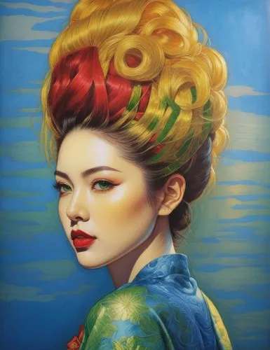 tretchikoff,oiran,maiko,vietnamese woman,geisha girl,pompadour,Illustration,Realistic Fantasy,Realistic Fantasy 25