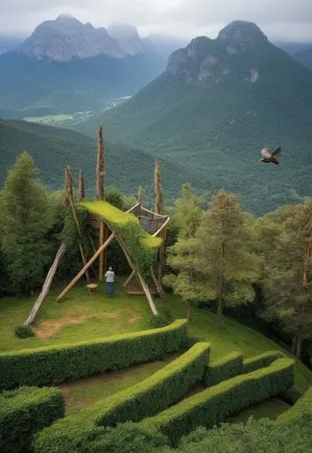 ecotopia,tree house hotel,treehouse,treehouses,climbing garden,tree house,children's playground,alpine pastures,elves flight,roof landscape,grass roof,tulou,neverland,fantasy landscape,playgrounds,futuristic landscape,sculpture park,playset,vegetables landscape,mountain settlement,Photography,General,Natural