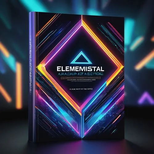 Elemental Architecture book cover, modern art style, futuristic design elements, glowing neon lines, abstract geometric shapes, holographic effects, metallic materials, reflective surfaces, glass, ste